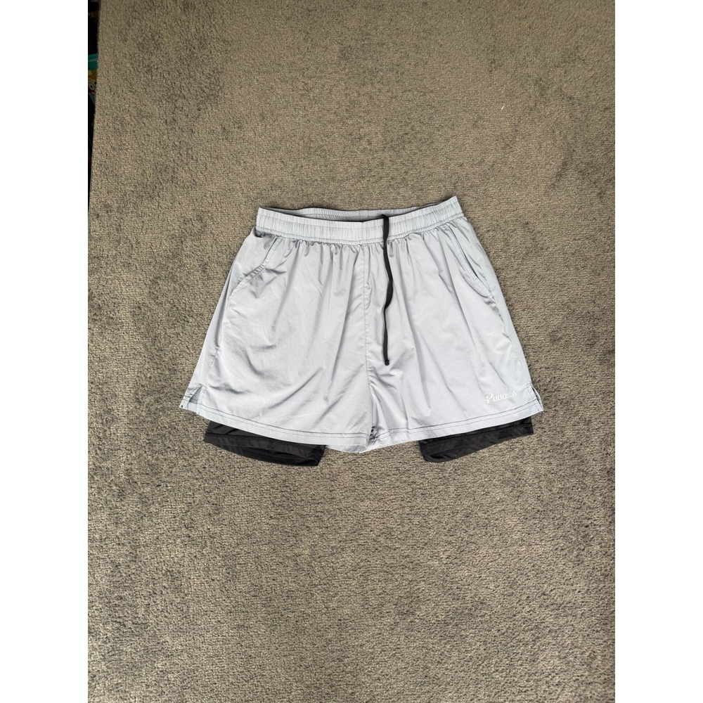 Pudolla Mens 2-in-1 Running Shorts Light Gray Compression Liner Size S 5" Inseam